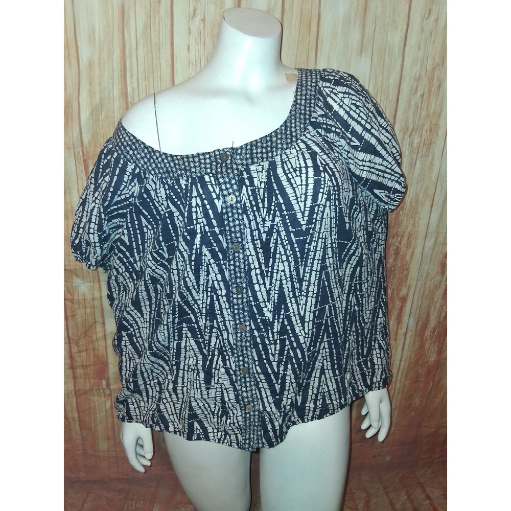 George Multicolor Geometric Short Sleeve Button Up Blouse Sz XXL